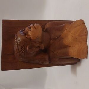 Vtg Hand Carved African American Girl Ebony Wood Heavy  Bookends Sculpture